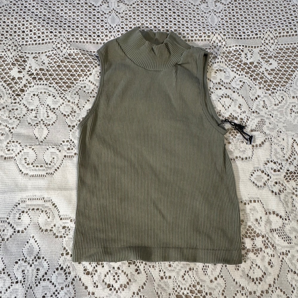 POOF New York Ribbed Mock Neck Sleeveless Tank Top Sage Green S/M